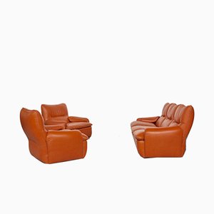 Italian Leather Living Room Set by Martino Perego for Seven Salotti, 1970s, Set of 3