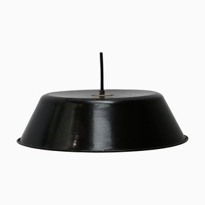 Lámpara colgante francesa industrial vintage esmaltada en negro, años 50