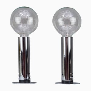 Italian Chrome and Glass Table Lamps, 1970s, Set of 2