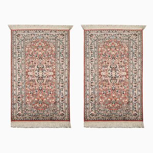 Vintage Indian Blue & Pink Silk and Wool Kasmir Carpets, 1973, Set of 2