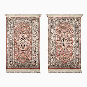 Vintage Indian Blue & Pink Silk and Wool Kasmir Carpets, 1973, Set of 2