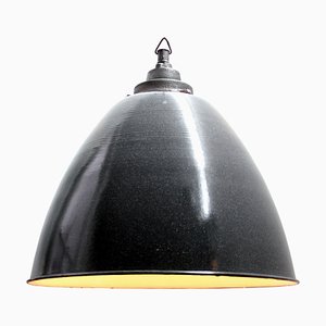 Lámpara colgante industrial de hierro fundido y esmalte gris oscuro, años 50