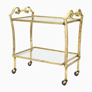 Art Deco French Glass and Gold Leaf Trolley from Maison Ramsay, 1940s