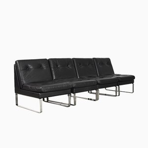 Minimalistisches deutsches modulares Sofa aus Leder & Chrom von Klöber, 1980er, 4er Set