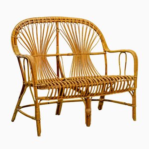 Mid-Century 2-Sitzer Bank aus Rattan, 1950er