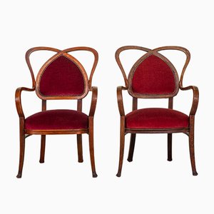 Set of Mid-Century French Red Velvet Armchairs, 1950s