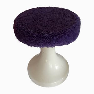 Round Vintage German White Plastic Stool With Lilac Seat, 1970s