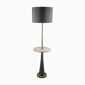 Lampadaire Piédestal en Laiton Peint et Iron Line avec Plateau en Marbre et Base Conique par Simone Calcinai pour Brasss Brothers & Co.