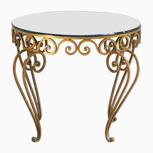 French Golden Wrought Iron Mirror Top Table, 1950s