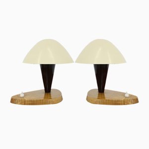 Aluminum and Wood Table Lamps, 1950s, Set of 2