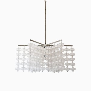 Large Mid-Century German Glass and Steel Chandelier by Aloys Ferdinand Gangkofner, 1960s