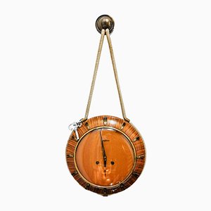 German Brass, Glass, and Wood Clock from Junghans , 1940s