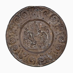 Antique French Embossed Brass Platter