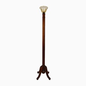 Art Deco French Carved Wooden Torchiere Floor Lamp, 1930s