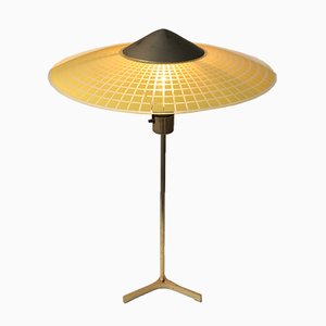Lampe de Bureau Tripode Vintage en Laiton & Verre à Carreaux, Suisse, 1960s
