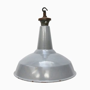 Lámpara colgante británica industrial vintage esmaltada en gris, años 50
