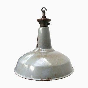 Vintage Industrial British Grey Enamel Pendant Lamp, 1950s