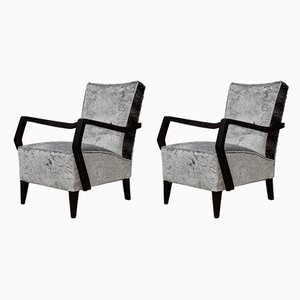 Set of Italian Beech and Velvet Armchairs, 1950s