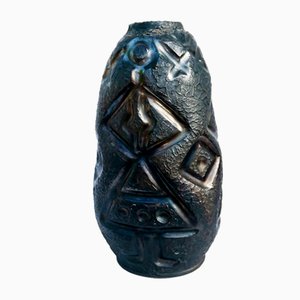 Jarrón en negro de cerámica de Coperativa OLTUL Miercurea-Ciuc, años 50