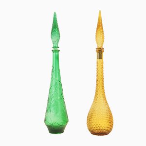 Italian Glass Empoli Decanters, 1960s, Set of 2