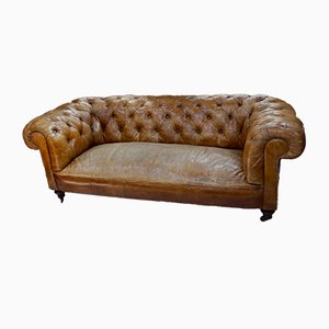 Victorian Original Tan Leather Chesterfield Sofa