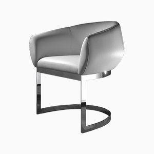 Dining Chair with Chrome Base & White Eco-Leather Upholstery by Estudihac JMFerrero