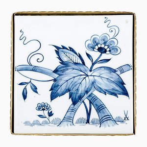 Porcelain & Brass Tile Coaster with Floral Decor from Porzellan-Manufaktur Meissen, 1960s, Set of 2