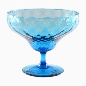Mid-Century Italian Optical Blue Glass Bowl from Empoli, 1960s