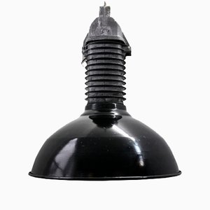 Lampe à Suspension Industrielle Vintage en Émail Noir et Fonte d'Aluminium, Pays-Bas, 1950s