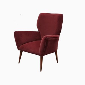 Butaca italiana Mid-Century de terciopelo morado, años 50