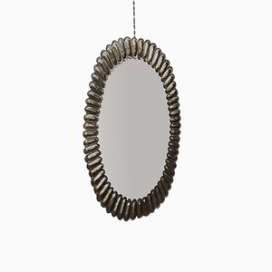 Oval Mid-Century Italian Glass and Brass Wall Mirror, 1950s