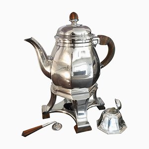 Art Deco Silver Plated Teapot and Warmer Set by Gustave Keller, Set of 3