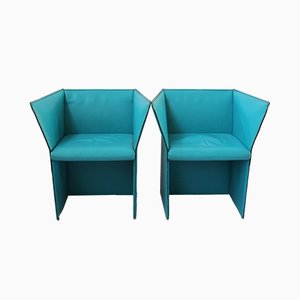 Set of Italian Turquoise Leather Armchairs by Tito Agnoli, 1970s