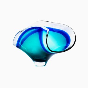 Mid-Century Blue and Clear Glass Decorative Bowl by Luciano Gaspari