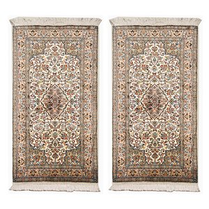 Indian Hand-Knotted Silk Carpets, 1970s, Set of 2