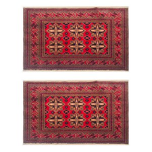 Vintage Hand-Knotted Turkmen Wool Carpets, 1970s, Set of 2