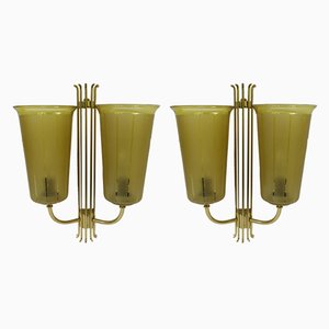 Large Brass Sconces, 1950s, Set of 2