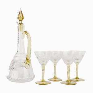 Crystal Topaz and White Liquor Service Decanter and Glasses from Val Saint Lambert, 1930s, Set of 5