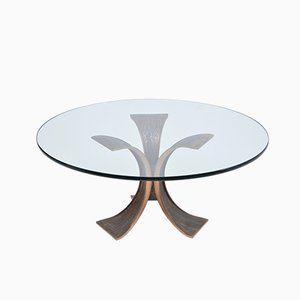 Table Basse en Bronze et Verre, 1970s