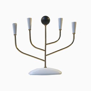 Mid-Century Brass and White Porcelain Candle Holder, 1950s