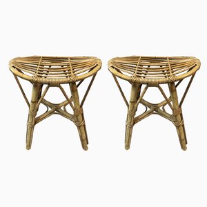 Tabourets Vintage en Rotin, 1950s, Set de 2