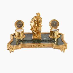 19tth Century Gilt Bronze and Marble The Thinker Ink Well
