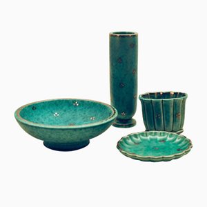 Vintage Stoneware Argenta Bowls and Vases by Wilhelm Kåge for Gustavsberg, Set of 4