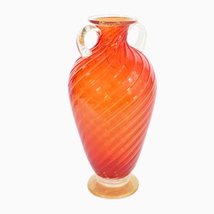 Vintage Coral Glass & Golden Foil Amphora Vase by Cenedese for Seguso, 1990s