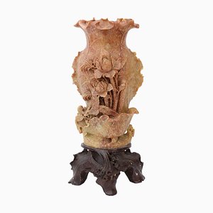 Grand Vase Antique en Stéatite sur Support, Chine