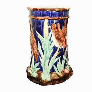 Antiker Gartenhocker aus Majolika Keramik von Thomas Forester & Sons