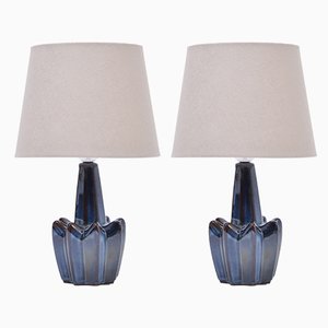 Dark Blue Stoneware Model 1046 Table Lamps from Søholm, 1970s, Set of 2