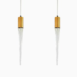 Vintage Danish Acrylic and Brass Pendant Lamps, Set of 2