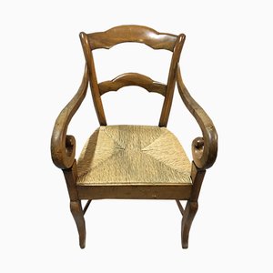 Antique Walnut & Straw Armchair