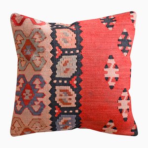 Multicolored Wool & Cotton Kilim Pillow Case by Zencef